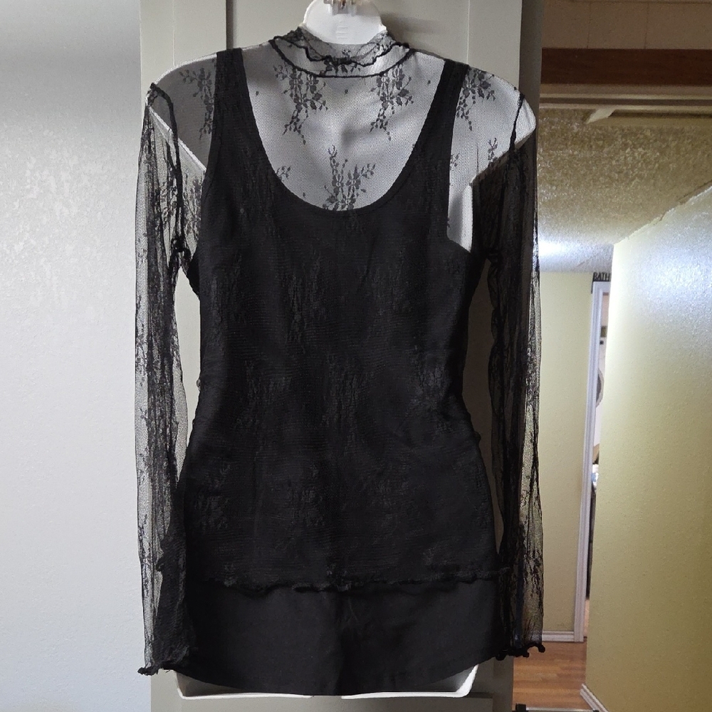 Western Black Lace Overlay Top - Picture 3 of 3